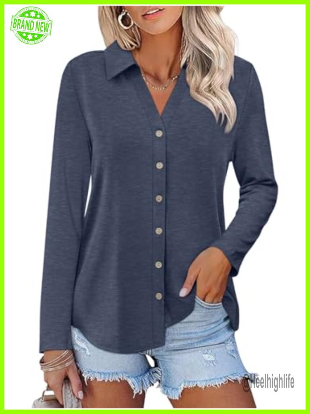 Womens Long Sleeve Button Down Tunic Top V-Neck Casual Fall Blouse